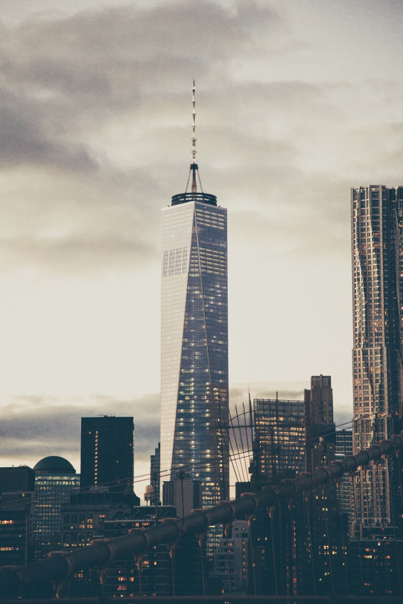 city, 5K, tower, downtown, 1wtc, structure, tall, built structure, outdoors, spire, one world trade center, architecture, modern, symbol, glass, shape