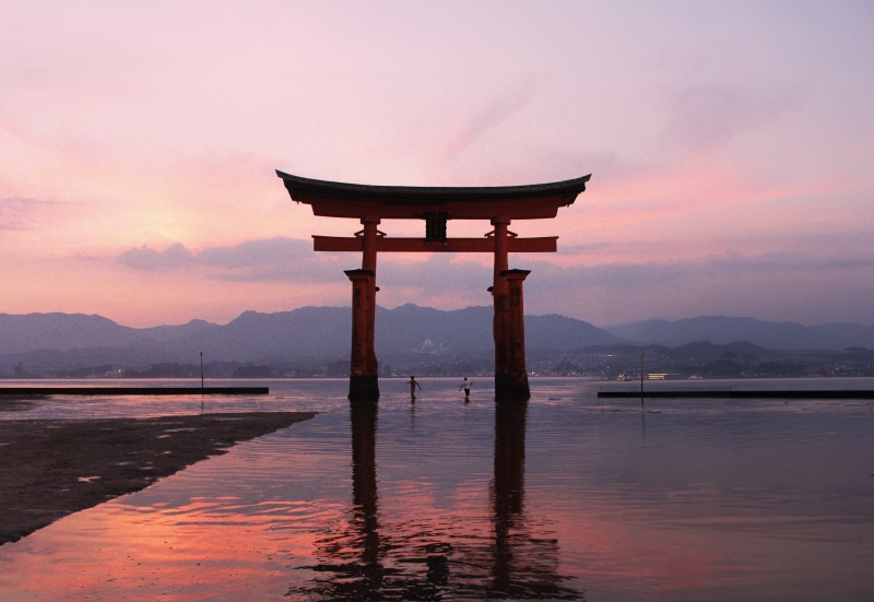tourist spot, itsukushima shrine, cloud - sky, view, lake, tranquil scene, mountain, gate, sunset, japan, 4K, ocean, shrine, no people, sea, beauty in nature