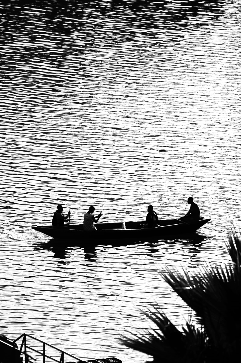 mode of transportation, people, africa, lifestyles, men, transportation, blackandwhite, finshermen, high angle view, lakes, 4K, water, rowing, leisure activity