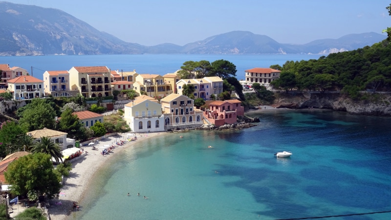 transportation, land, water, island, sky, day, village, architecture, beach, bay, travel destinations, built structure, 5K, cephalonia, beauty in nature