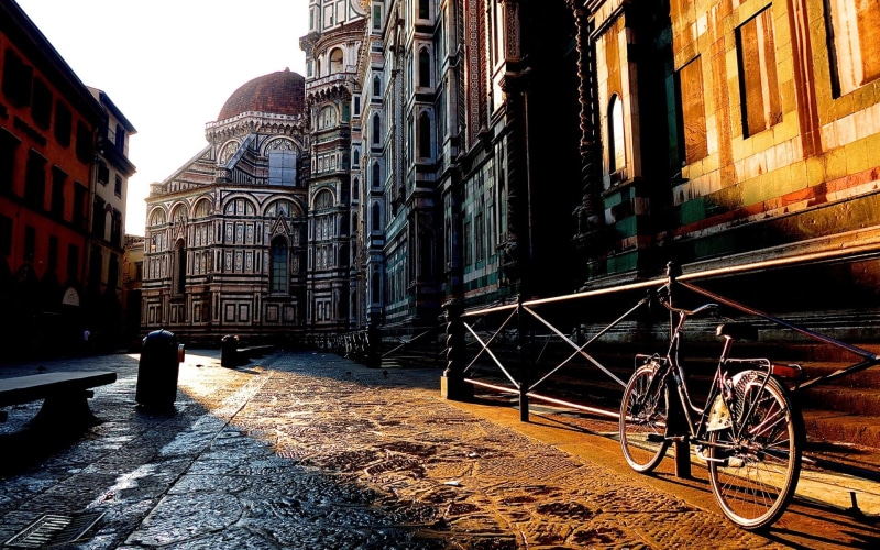 City, frame, Florence, black, Toscana, 1080P, step, Italy, Sunrise, House, Street, Bike
