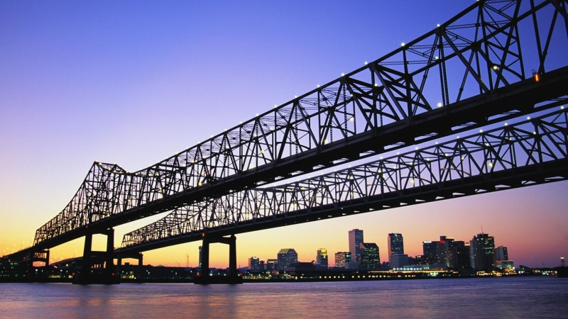 new, orleans, twilight, river, bridges, nature and landscapes, city, dual, 1080P