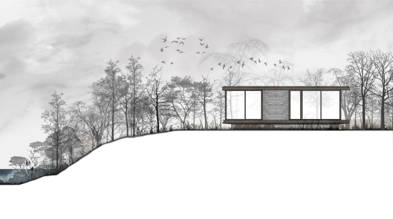 water, snowing, cold temperature, brown, CGI, land, house, render, architecture, window, extreme weather, Villa Kogelhof, trees, modern, 1080P, nature