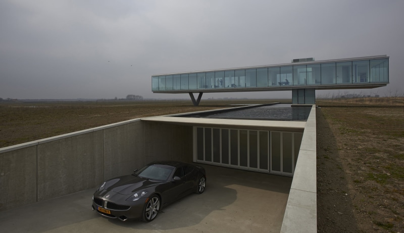 modern, glass, wheel, car, horizon, land vehicle, cloud - sky, day, travel, sky, Villa Kogelhof, building, no people, mode of transportation,  Paul de Ruiter