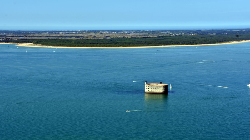 sky, day, concrete, gray, forest, transportation, coast, water, France, Fort Boyard, fortress, architecture, outdoors, sea, blue, abandoned, waterfront
