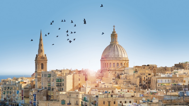 Buildings, Birds, 4K, City, Malta, Sun, Town, Valletta, Rays