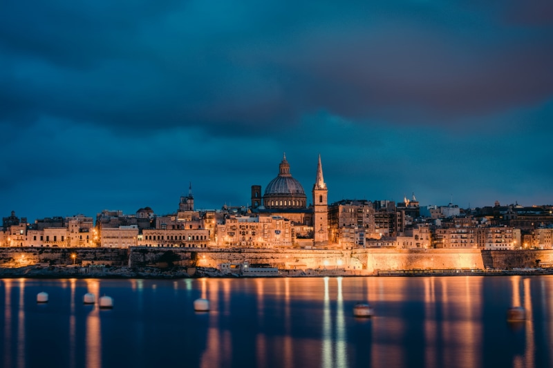 lighting, coast, capital, Valletta, the evening, Malta, clouds, the sky, sea, architecture, 1080P, lights