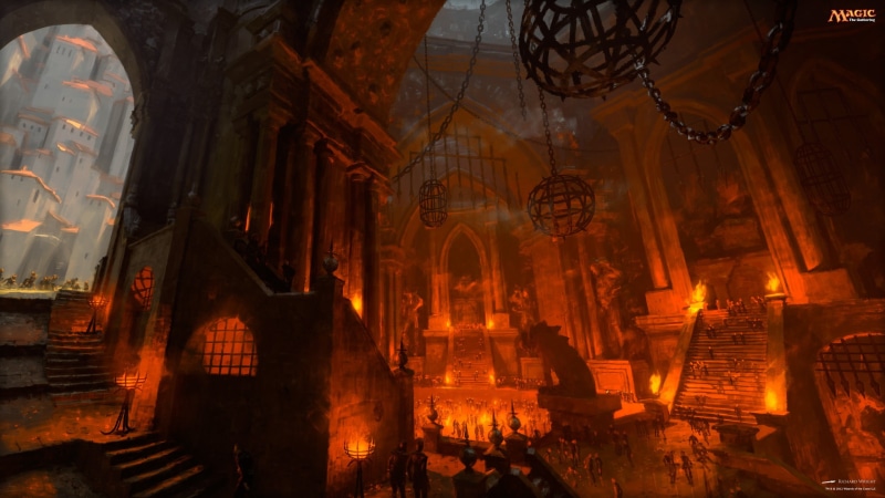 spirituality, Magic: The Gathering, belief, 2K, illuminated, ceiling, interior, architecture, low angle view, place of worship, magic, building, history