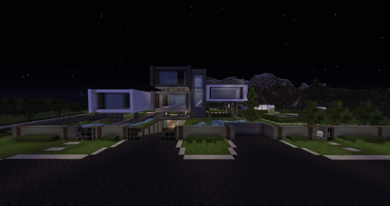 building, high angle view, green color, house, no people, Minecraft, outdoors, night, residential district, built structure, footpath, empty, architecture
