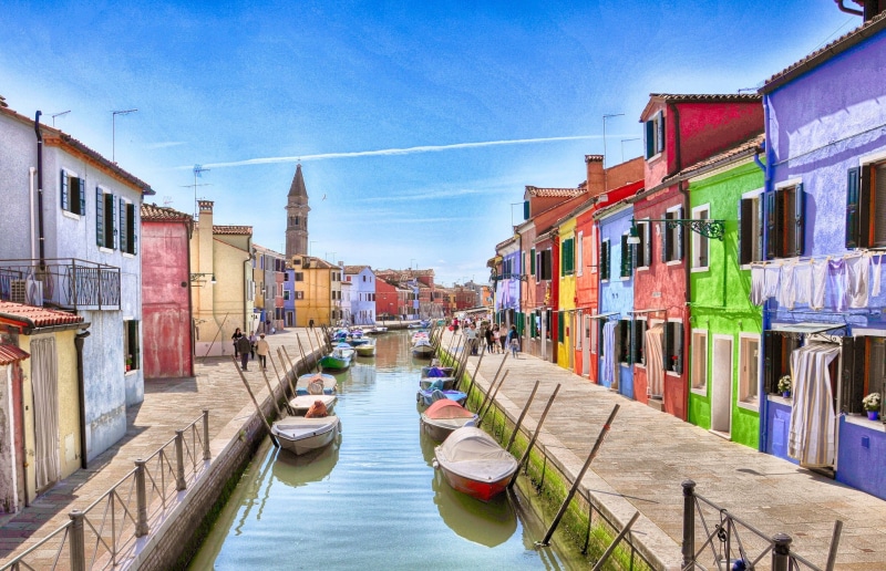 boats, sky, Venice, houses, canal, burano, Italy Burano Island, island, 1080P