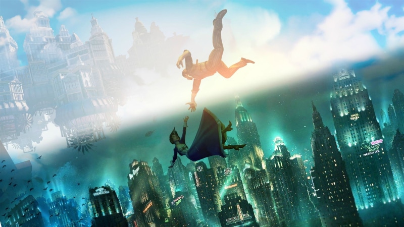 human arm, full length, game, building, landscape, city, mid-air, 1080P, office building exterior, adult, Colombia, video games, nature, built structure