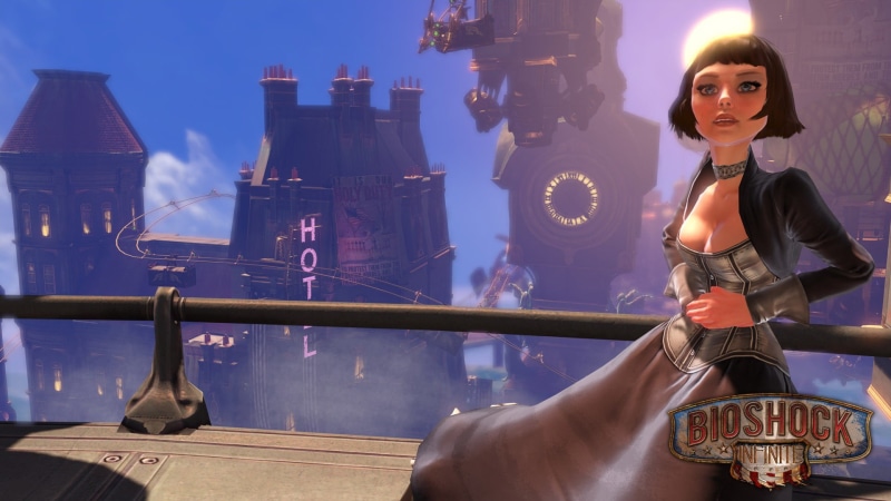building exterior, young adult, beautiful woman, architecture, one person, clothing, looking at camera, built structure, BioShock Infinite, young women