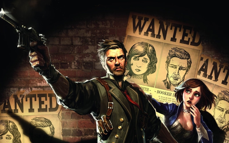 BioShock Infinite, 1080P, pistol, fashion, indoors, men, government, social issues, people, gun, sign, portrait, holding, crime, two people, architecture