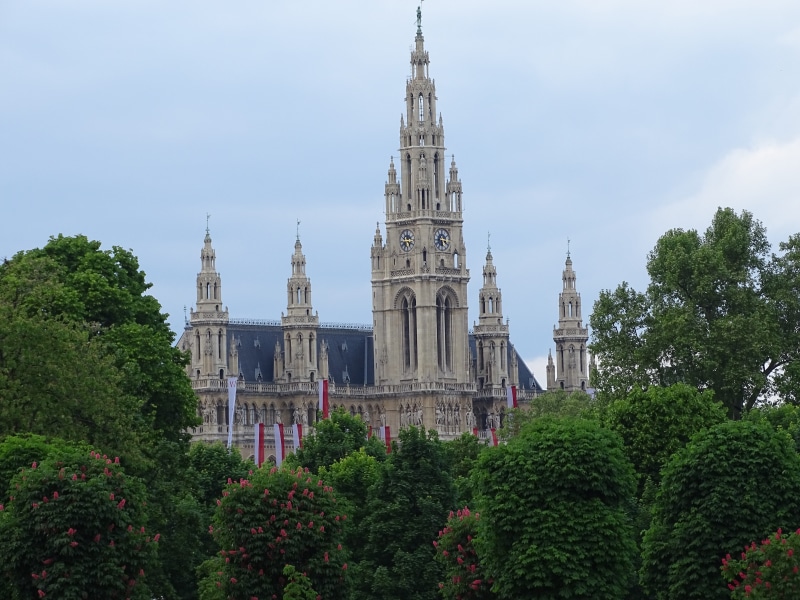 tower, tourism, building, austria, spire, wiener rathaus, nature, Vienna, growth, city hall vienna, Austria, 5K, church, the past, day, london - England