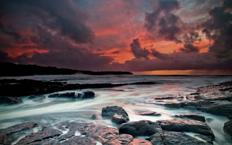 Ocean, Ireland, 1080P, Coast, Beach, West, gray, stone, Dusk, Atlantic, Stones, structure