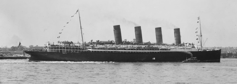 4K, monochrome, day, water, mode of transportation, business, ship, waterfront, RMS Lusitania, nautical vessel, sailing, outdoors, building exterior, nature