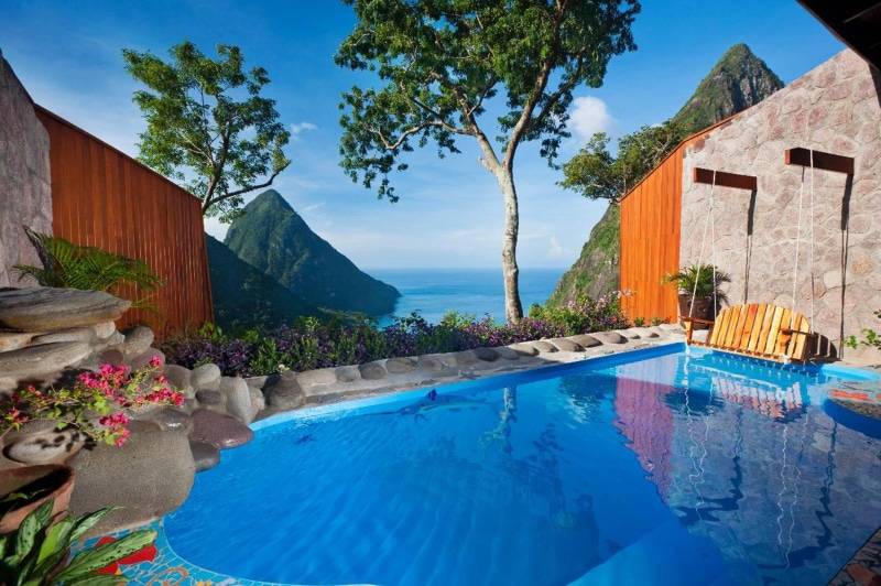 hot-tub, 2K, ocean, clifftop, paradise, tropical, island, view, hotel, cliff, luxury, pool, st-lucia, caribbean, hideaway, villa