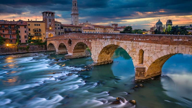 cityscape, built structure, tourism, landmark, city, 1080P, watercourse, building exterior, connection, sky, adige river, architecture, travel, europe
