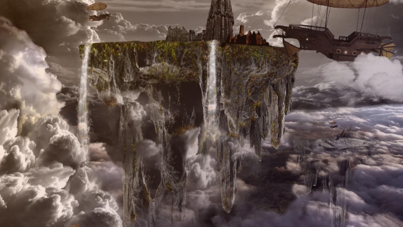 nature, fantasy art, artwork, art, architecture, beauty in nature, floating city, day, rock, cold temperature, dream, icicle, scenics - nature, fiction