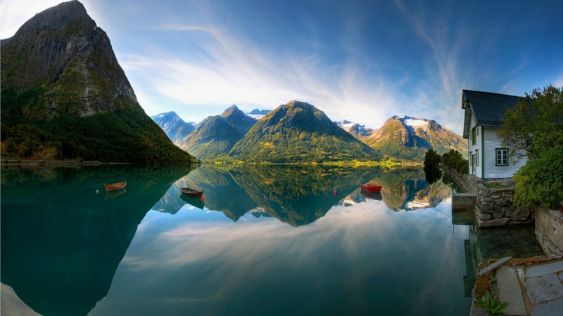 cloud - sky, mountain lake, travel destinations, tourism, hjelle, norway, lake, 1080P, reflection lake, lake strynevatn, village, architecture, building