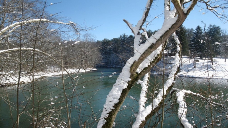 snow, lake moowmaw, covington, 1080P, alleghany county, jackson river, 3d and abstract, snowy, river