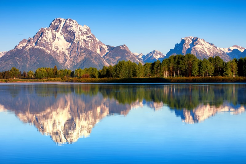 tranquil Scene, panoramic, canada, mountain Range, waterfront, forest, reflection, tranquility, travel, vacations, Mount Moran, blue, dolomites, lake Jackson