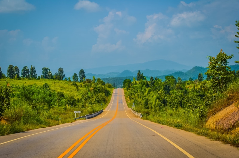 nature, plant, long, the way forward, direction, cloud - sky, transportation, sky, blue, no people, summer, 2K, na hin lat, road marking, green color
