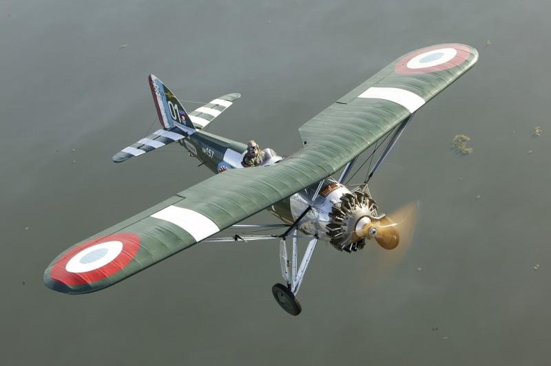 transportation, plane, 1928-1932, 1080P, adult, vintage, flying, monoplane, morane saulnier, nature, mid-air, men, full length, outdoors, lake, one person