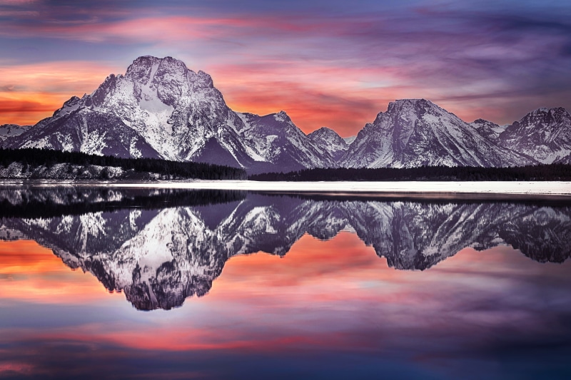 national Park, Mt Moran reflection, Grand Teton, Wyoming, USA, 2K, Grand Teton National Park