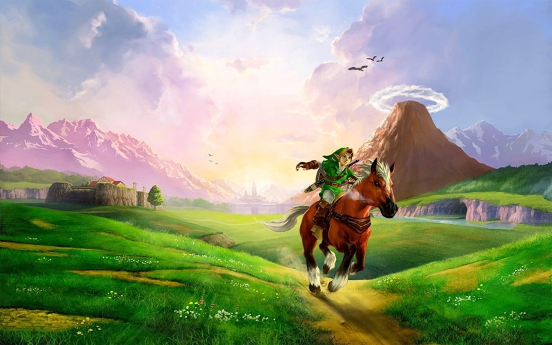 artwork, link, d, ocarina, 1080P, time, death mountain, navi, zelda, lon ranch, hyrule field, sunse, master sword, ocarina of time