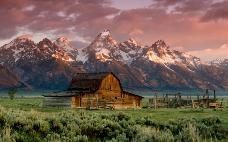 Wyoming, Mountain, Grand Teton National Park, Mountains, 1080P, Landscape, The Teton Range, Barn