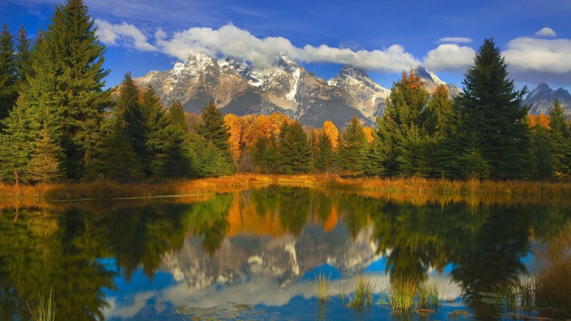 grand teton, reflecting, calm, national park, teton, grand, mountain, reflection, 1080P, nature, range, 1920x1080, lake, wyoming