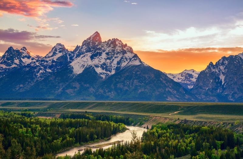 The Teton Range, Mountain, 1080P, Wyoming, Mountains, Grand Teton National Park, Sunset