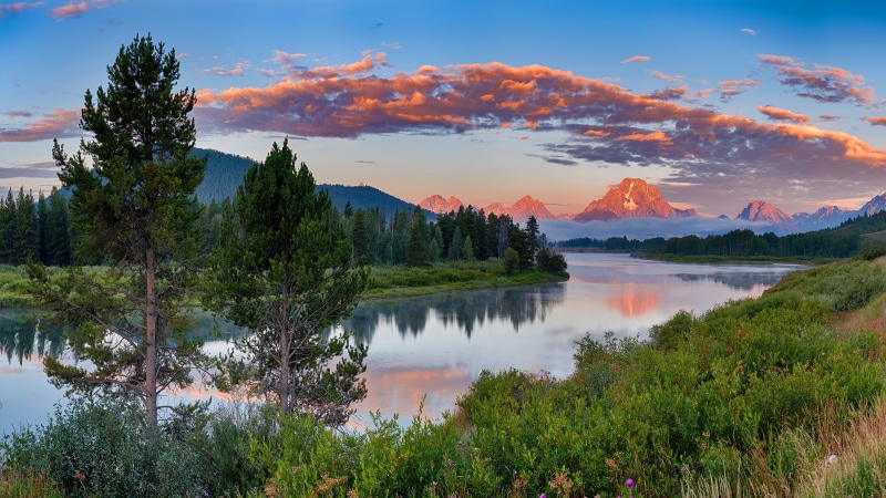 national park, united states, mountain, grand teton national park, landscape, wyoming, grand teton, 4K, river, morning, usa, reflection, dawn, snake river