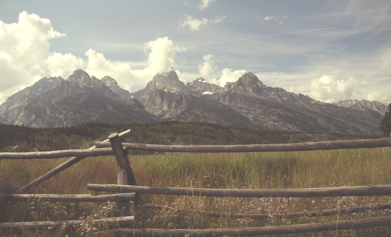 fence, wyoming, wood, teton, beauty in nature, landscape, day, national park, nature, grand teton national park, mountain, mountain range, field, mountain peak