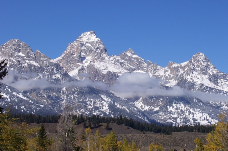alberta, mountain Peak, nature, peaks, color Image, panorama, environment, Grand Teton Mountains, pine tree, clouds, snowcapped mountain, extreme Terrain