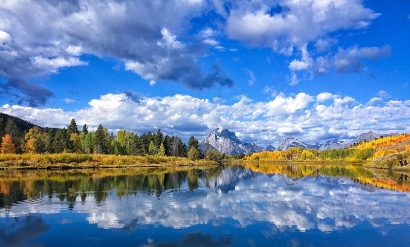 no people, waterfront, photography, forest, 720P, mountains, scenics - nature, lake, tranquil scene, blue, Grand Teton National Park, sky, outdoors, cloud - sky