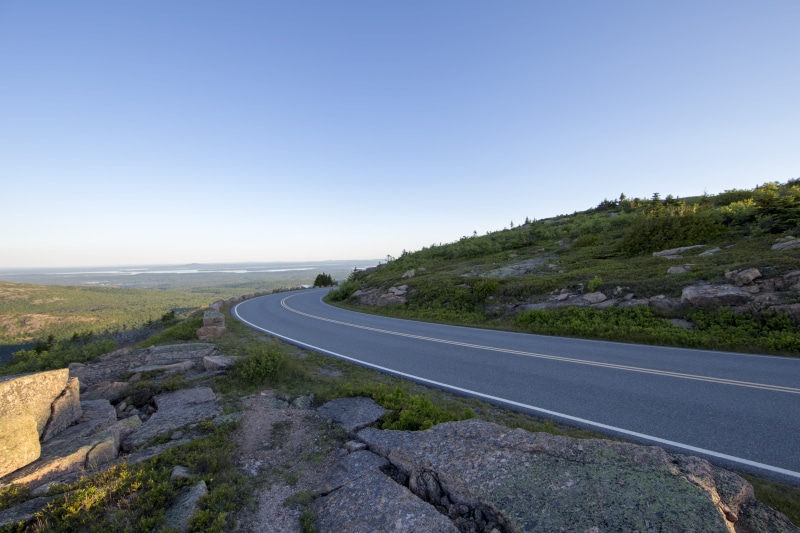 copy space, water, beauty in nature, bar harbor, mountain road, sky, tranquil scene, tranquility, no people, direction, road, winding road, outdoors, nature