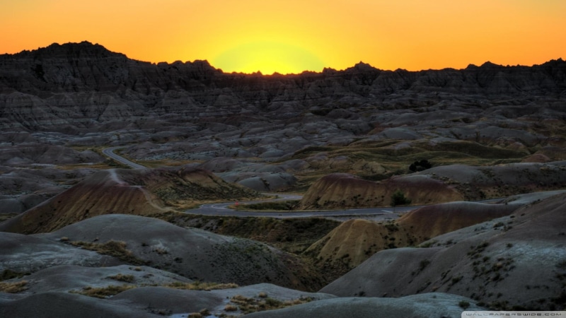 1080P, nature and landscapes, np, hills, badls, thru, barren, south, sunrise, dakota, road