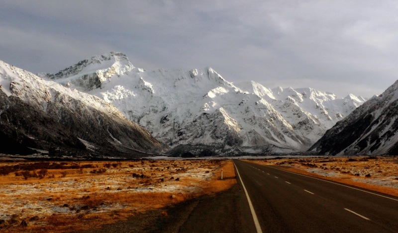 landscape, cook, road, NZ, distance, Mount Sefton, mt, highway, Aoraki / Mount Cook, concrete, photos, glacier, Mt Cook, National park, travel, geo tagged