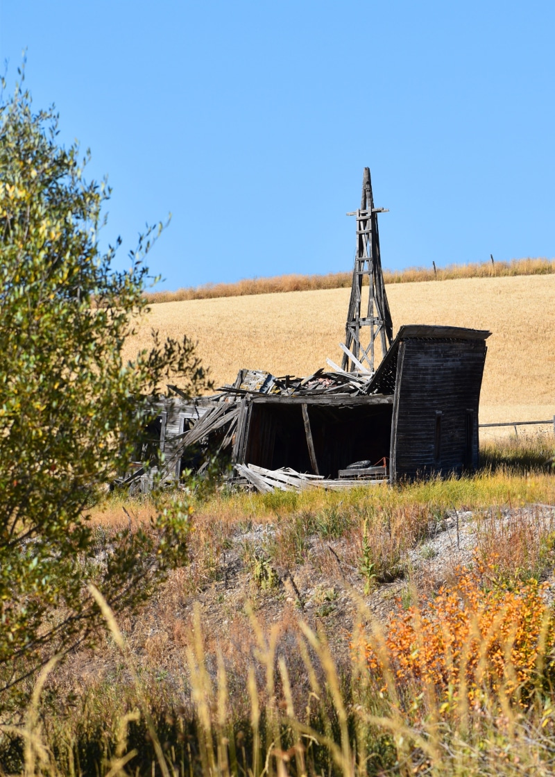 idaho, transportation, outdoors, clear sky, land, plant, mode of transportation, ruined, teton county, nature, landscape, field, 4K, abandoned, day, decline