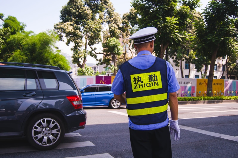 uniform, car, plant, road, xiamen, city, tree, asia, ivy barn, hat, protection, 4K, security, responsibility, police force, land vehicle, outdoors, clothing