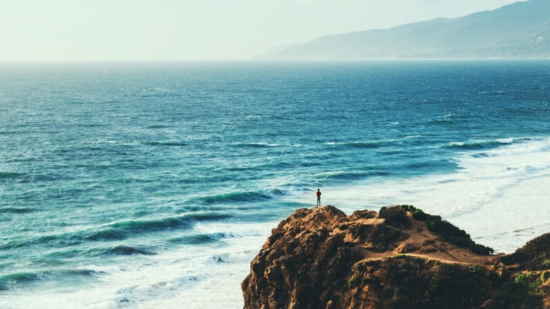 tranquility, idyllic, pacific ocean, sky, cliff, malibu, shore, waterscape, 1080P, water, point dume, sea, nature, promontory, ocean, oceanscape, horizon over water