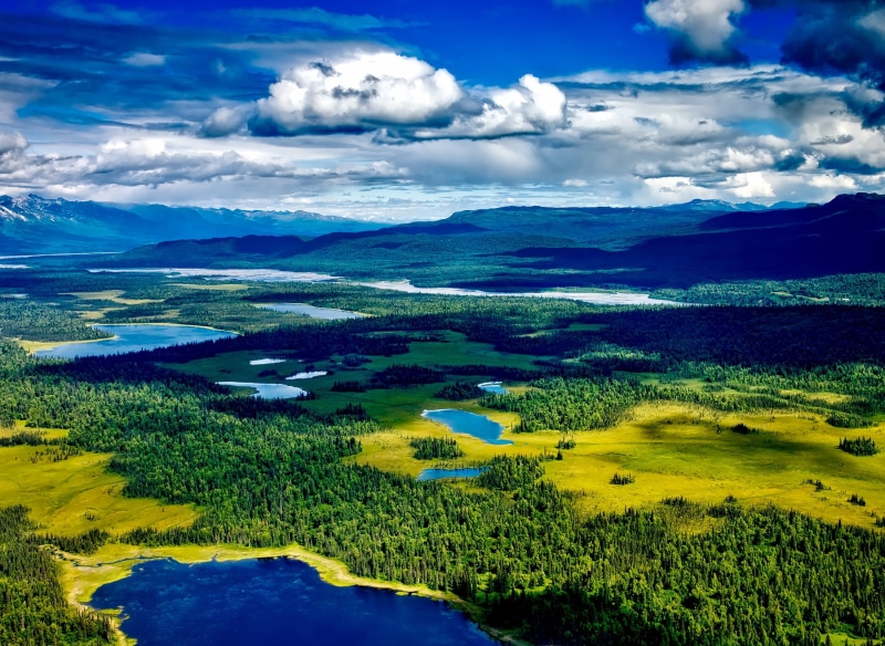 clouds, holiday, green Color, outdoors, field, vacation, alaska, picturesque, rural Scene, cloud - Sky, growth, tranquility, lakes, tranquil scene, summer