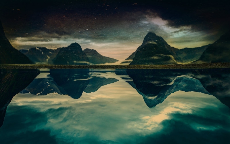 scenics - nature, nature, water, idyllic, hill, morning, fjord, landscape, waterfront, cloud - sky, Milford Sound, mountain, reflection, mountains, no people