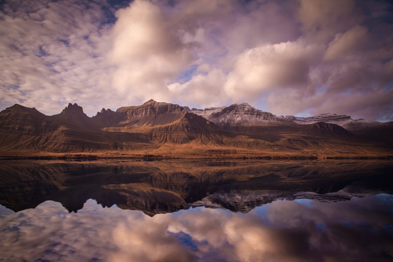 brown, reflection, mountain Range, photography, mountain, beauty In Nature, brown mountain, cloud - Sky, iceland, montañas, clouds, body, body of water