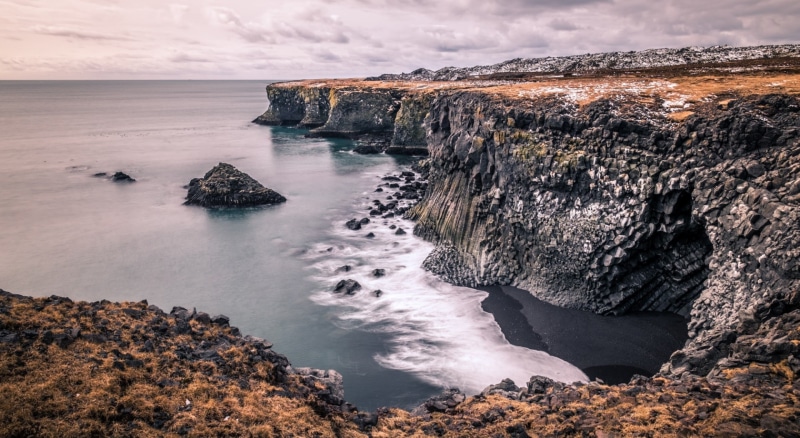 Beautiful, basalt, Iceland, long exposure, outdoors, sea, beach, eroded, Europe, rock - object, rock formation, coast, cliff, Hill, View, beauty in nature