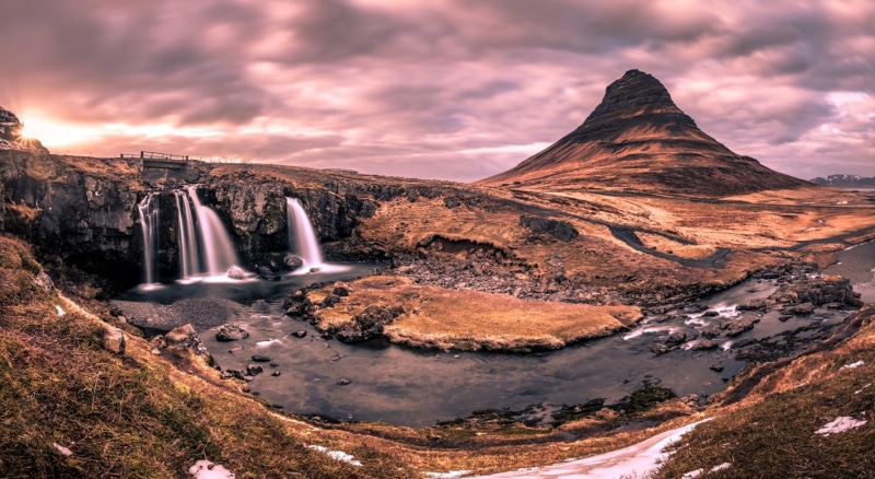 River, land, tranquility, visit, Kirkjufell, touristdestinations, Nature, Sunset, idyllic, no people, geology, cloud - sky, Vacation, tourism, tranquil scene