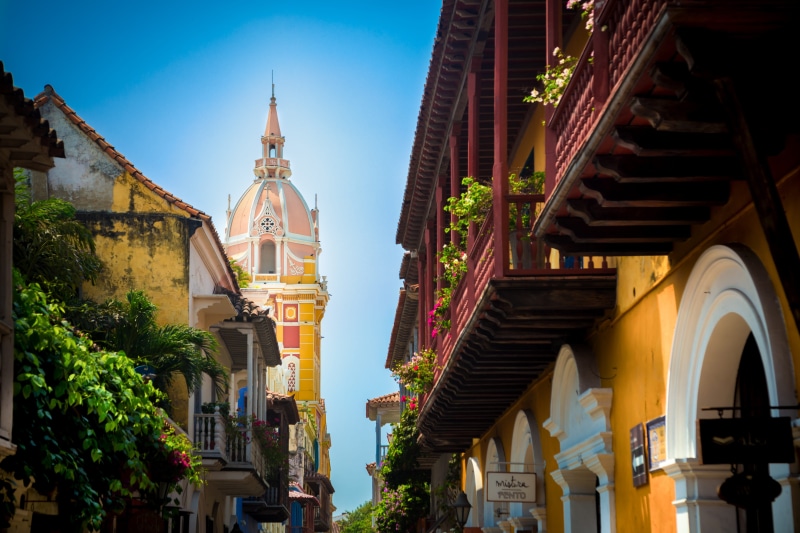 caribbean, place of worship, history, architecture, cartagena, building, spire, built structure, colombia, building exterior, 5K, low angle view, trip