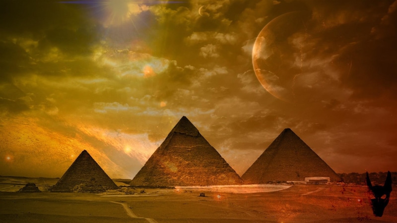 space, orange, history, moon, sun, dark, 1080P, piramid, pharaon, yellow, life, god, ancient
